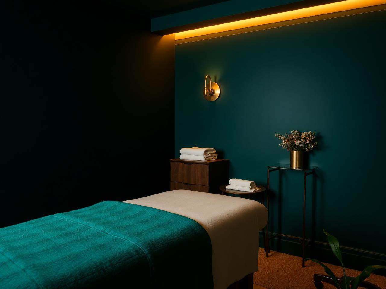 Private soft tissue therapy clinic room with treatment couch